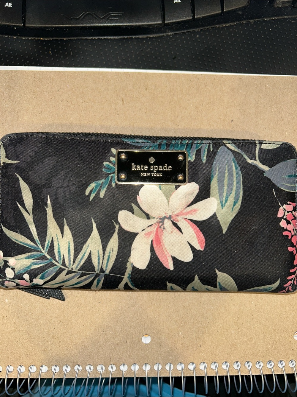 kate spade Black Floral Zip-Around Wallet with Pink & Cream Bloom